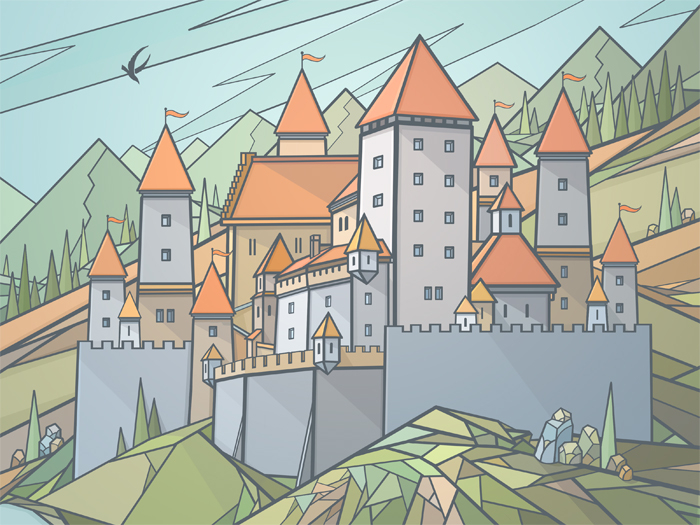 Замок в горах. Иллюстрация. Цифровая живопись