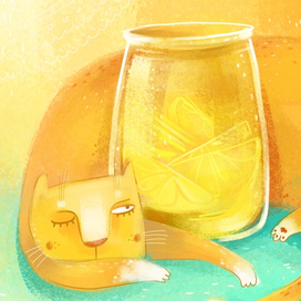 Натюрморт с котом и лимонами