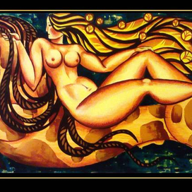 "Европа" бумага, акрил, 68х39 см, 2016г.  Серия "Мифы и легенды древней Греции".