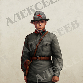 Красноармеец в рубахе и панаме 1935