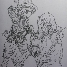 Обучение дворянина. Охота на вепря с рогатиной