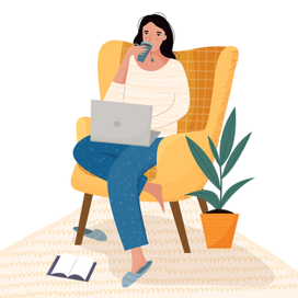 Девушка с ноутбуком и чаем