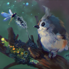 "Композиция из перьев, дерева, лишайника"