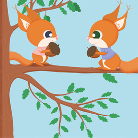Две белочки на веточке