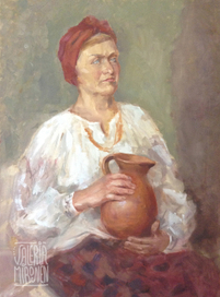 Натурщица в национальном костюме с молочником