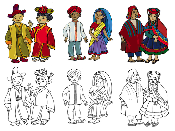 раскраска_страны, народные костюмы