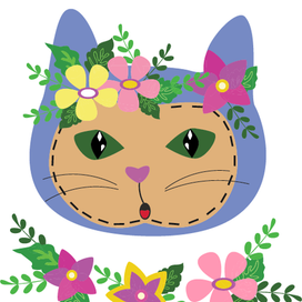 Кошка с цветами 