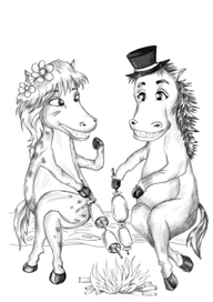 Лошади жарят колбасу