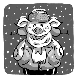 хрюша в снегопад