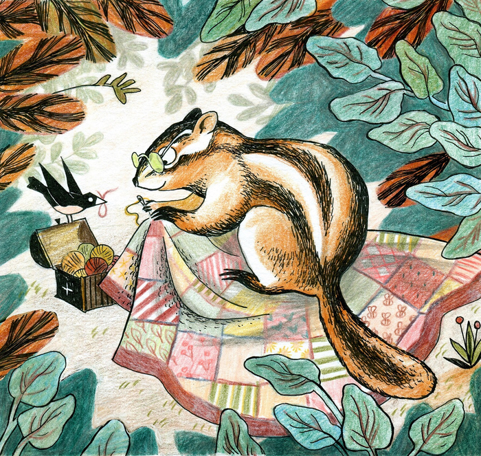 Бурундук-вышивальщик и лоскутное одеяло