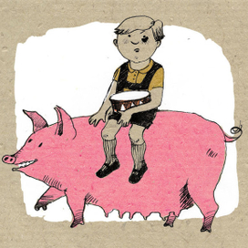 Нетолерантный мальчик в черных шортах, песочной рубахе и с барабаном. Для waldemar_kazak