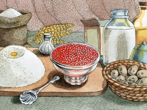 Меню ингредиентов:"Красная икра с оладьями"