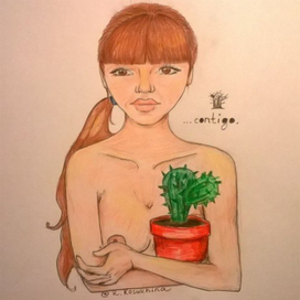 девушка и кактус