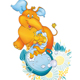 Иллюстрация для серии детской косметики "Облепиховый слон"