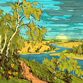 иллюстрация к стихотворению А. Воронова "Та ширина полей лесов и рек"