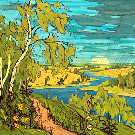 иллюстрация к стихотворению А. Воронова "Та ширина полей лесов и рек"