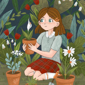 Иллюстрация «девочка садит цветы»