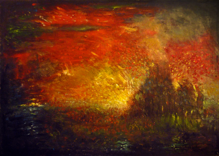 Впечатление от воображаемого лесного пожара (картон, масло)