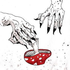 Баба Яга готовит грибной суп. 