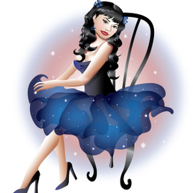 Векторный портрет девушки в синем платье