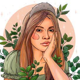 Девушка с зелёными листьями