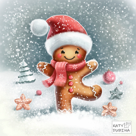 Имбирный пряник радуется снегу