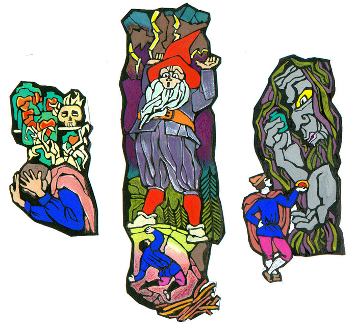 иллюстрации для статьи о Стеклянном человечке (швейцарская сказка) ("Всемирный следопыт")