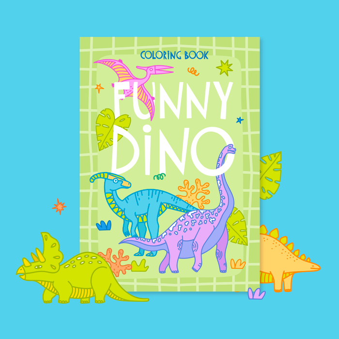 Funny dinosaurs. Coloring Book. Illustrations for shutterstock