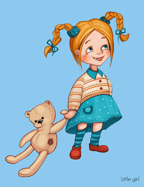 Девочка с грустным мишкой.