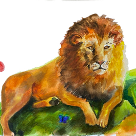 Лев акварелью