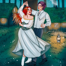 "Великая зеленая лиса", танец Кембера и Малакинии. (иллюстрация по книге) 