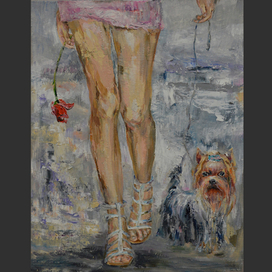 Йоркширский терьерна прогулке