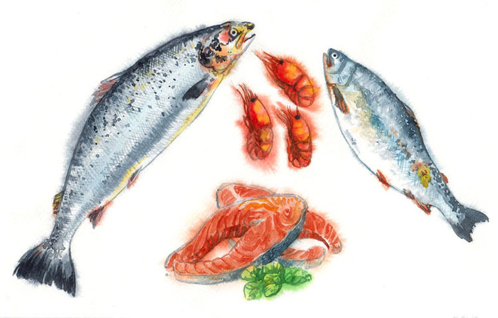 Акварельная еда. Рыба.
