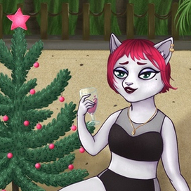 Гламурная кошка отдыхает на пляже | Новогодняя открытка