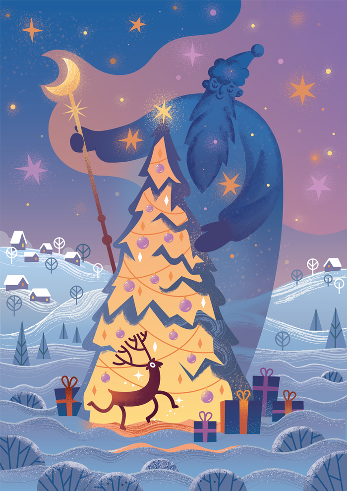 Новогодняя иллюстрация с Дедом Морозом