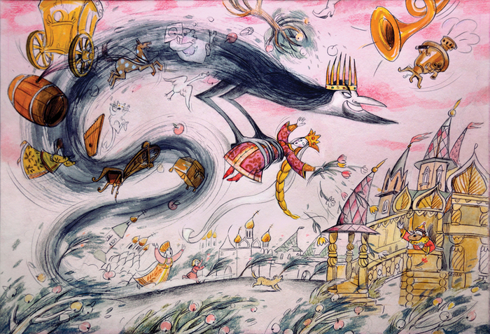 Cхватил Вихрь царицу и унес неведомо куда.