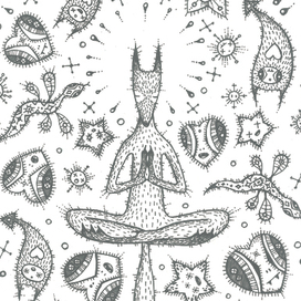 Медитирующий среди вымышленных существ волк