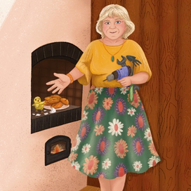 Иллюстрация женщина у печки