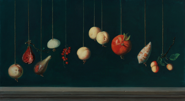 Подвешенный натюрморт с фруктами и ракушками