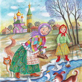 Бабушка и внучка, весна.