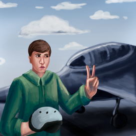 Пилот на фоне своего истребителя