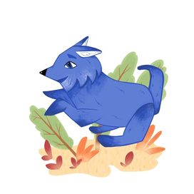 Синий волк на лужайке