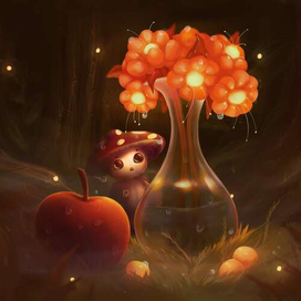 Обычный гриб в волшебном лесу