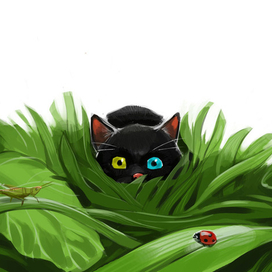 His hidden behind the long green grasses