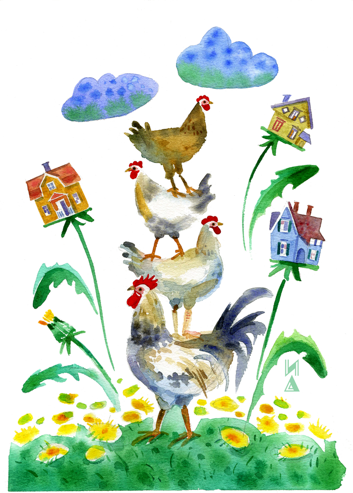 Курочки в одуванчиках