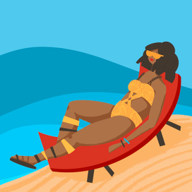 Простая иллюстрация Девушка на отдыхе на пляже