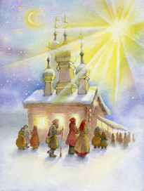 Рождество. Иллюстрация к книге Е.Н.Опочинина "Подаяние нищего" Акварель 2012