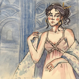 девушка на фоне архитектурного интерьера