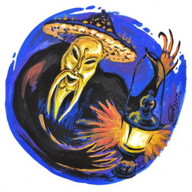 Маска, шляпа и фонарь