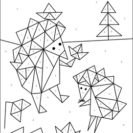 Раскраска «Ежи на ручье»